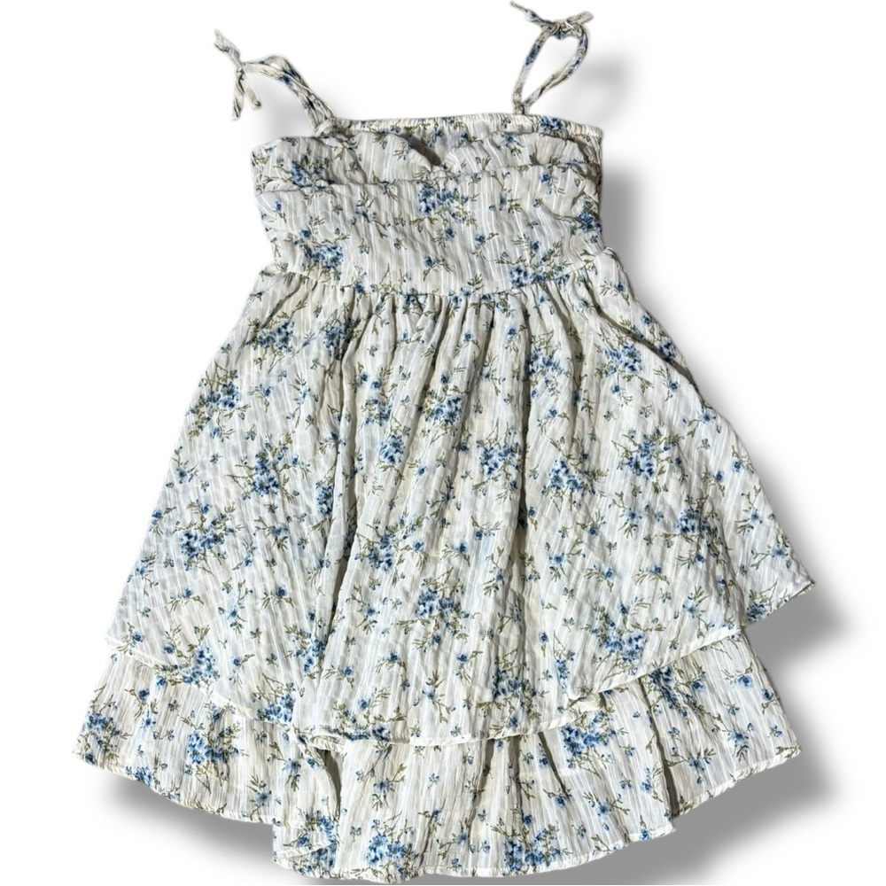 Unbranded White and Blue Floral Layered Tie Straps Empire Waist Babydoll Dress - Picture 9 of 16